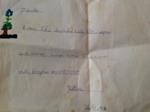 bilhetinho escrito em 22/01/1995, quando eu tinha 5 anos e 1 mês de vida