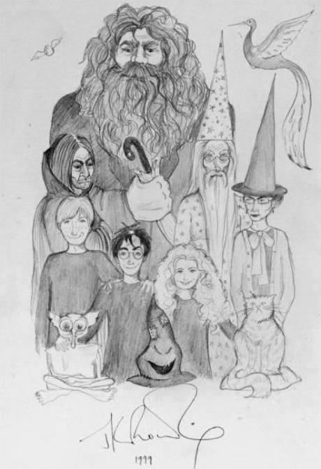 desenhado e assinado por J.K. Rowling em 1999